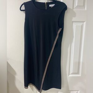 Calvin Klein Black and Gold Asymmetrical Sheath Dress